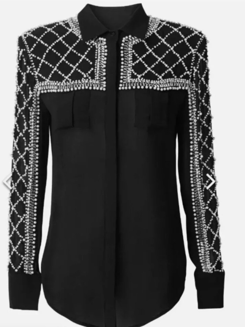 Balmain x H&M Black Pearl and Crystal Beaded Embellished Button-Down Shirt - Picture 1 of 3